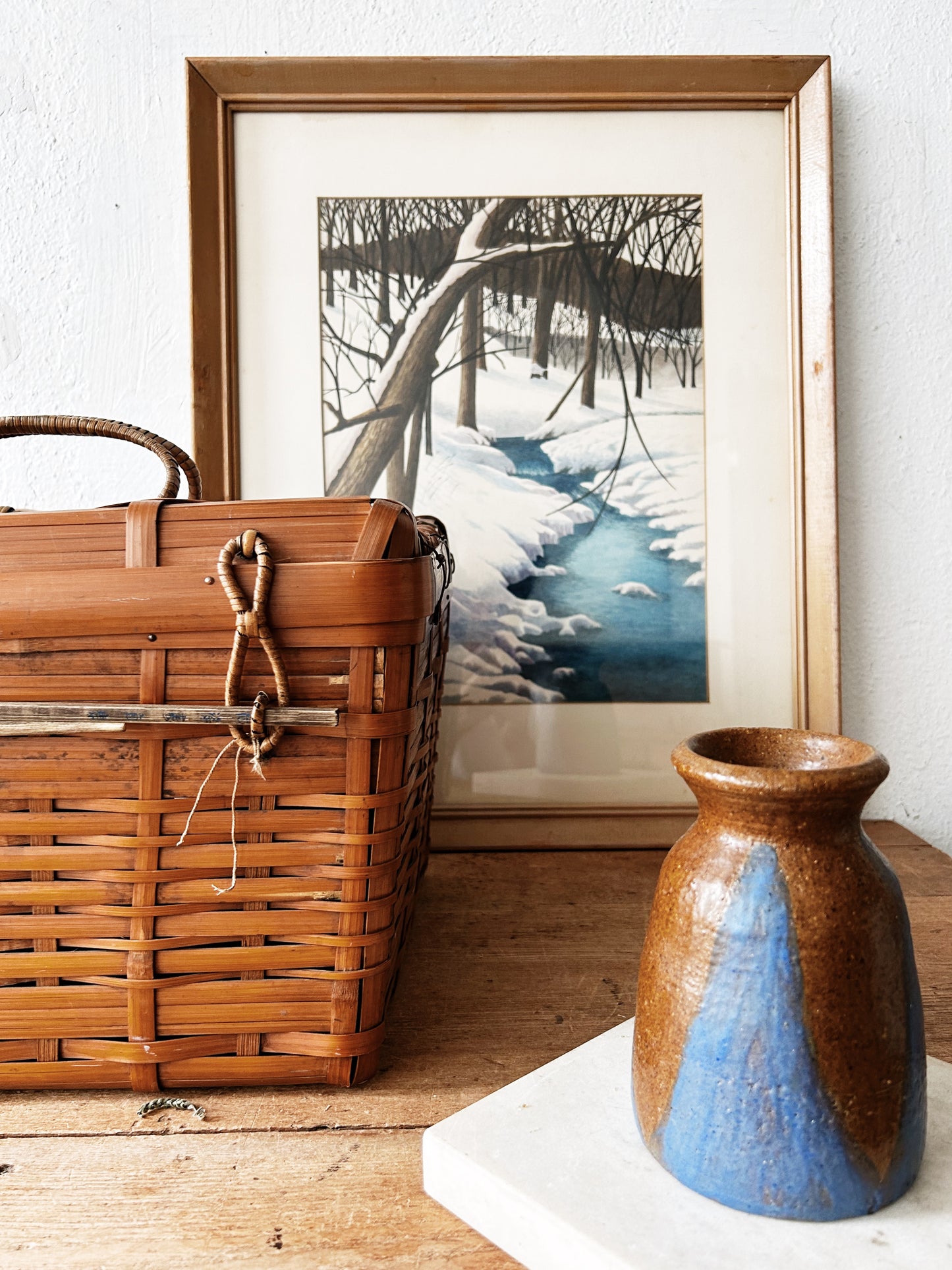 Antique Lidded Bamboo Basket