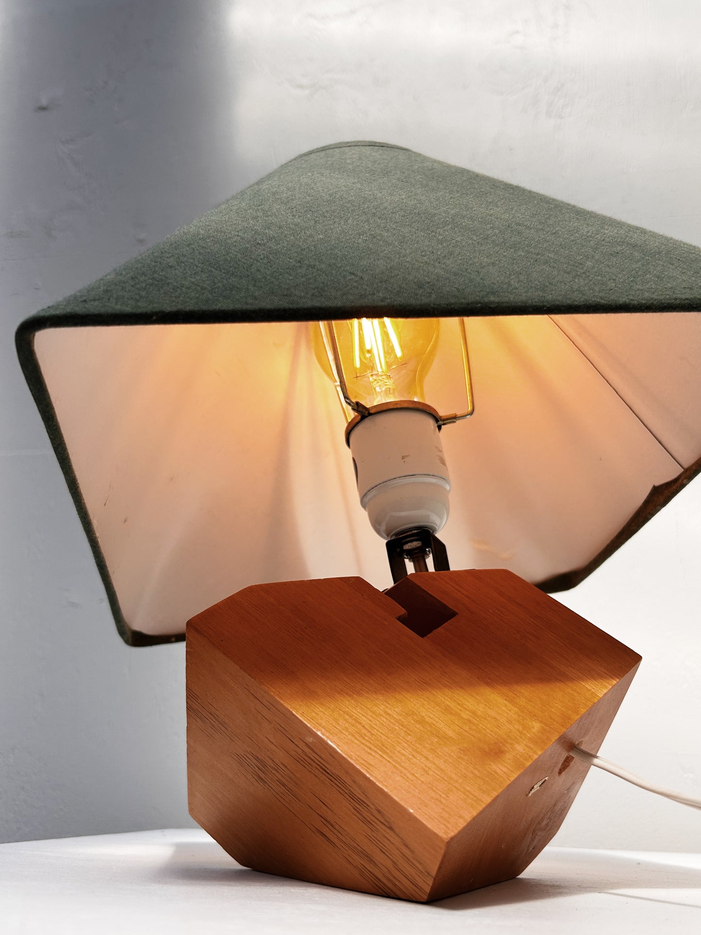 Handmade Wood Block Lamp with Shade