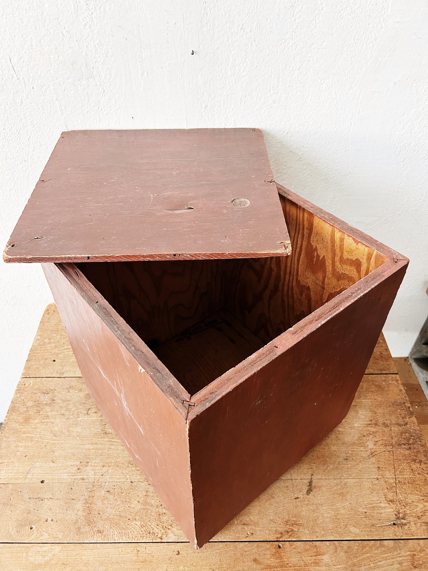 Vintage Lidded Wood Storage Cube on Wheels
