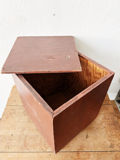 Vintage Lidded Wood Storage Cube on Wheels