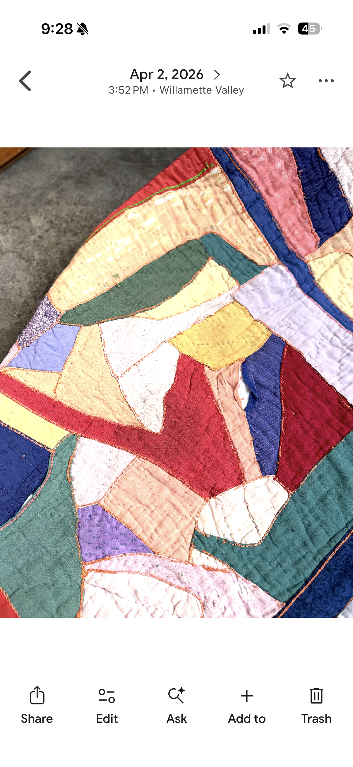 Vintage Silk Freeform Quilt