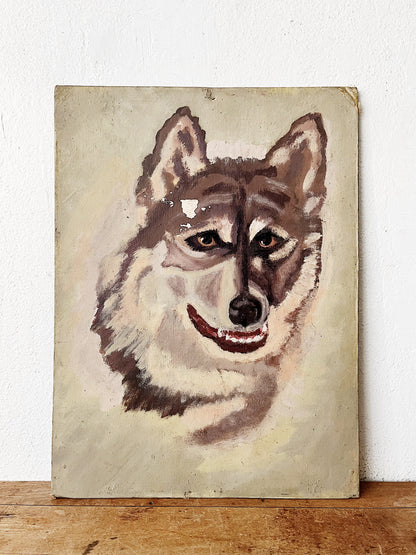 Vintage Smiling Husky Painting
