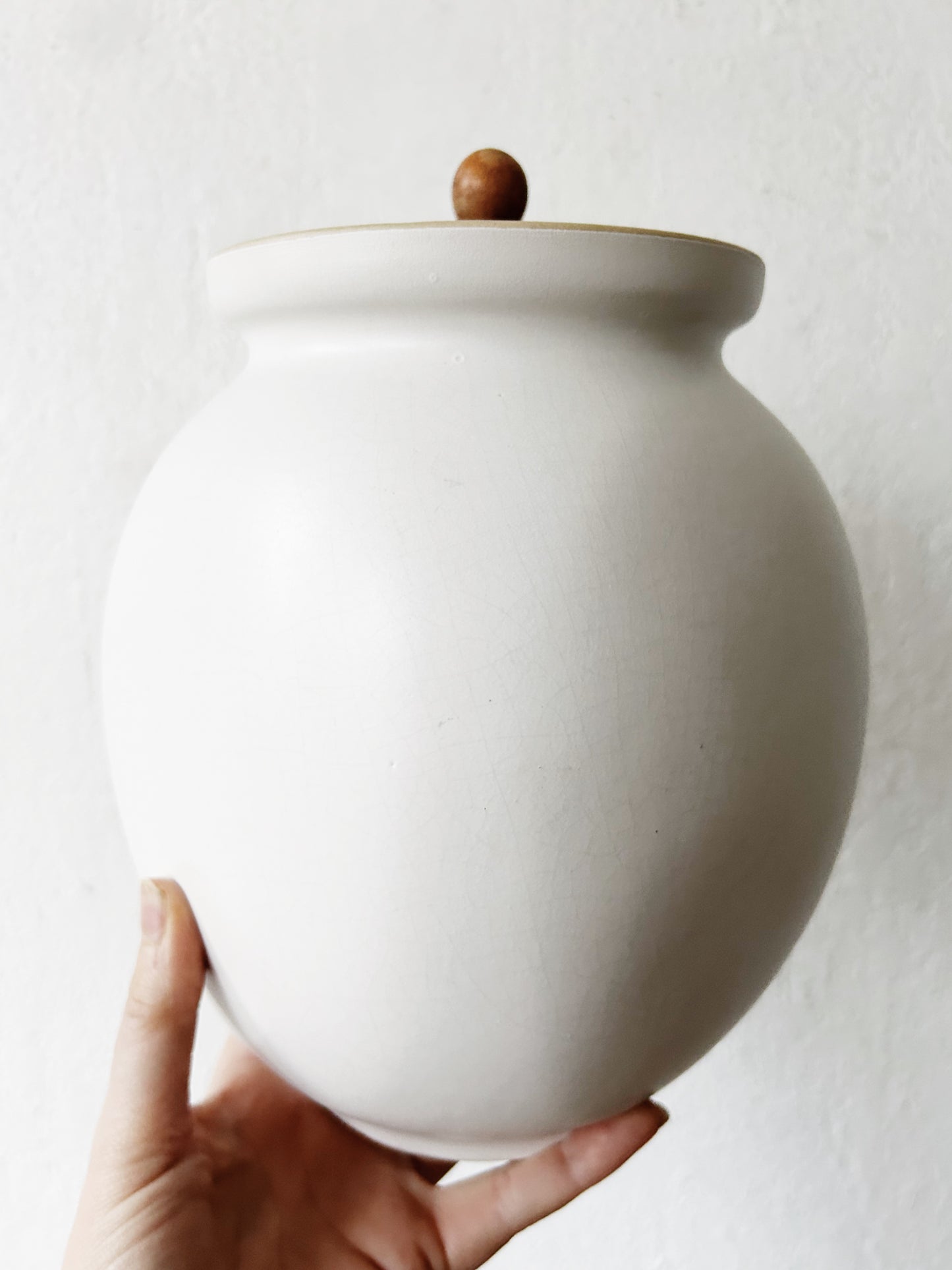 Large Vintage Ceramic Canister with Wood Lid