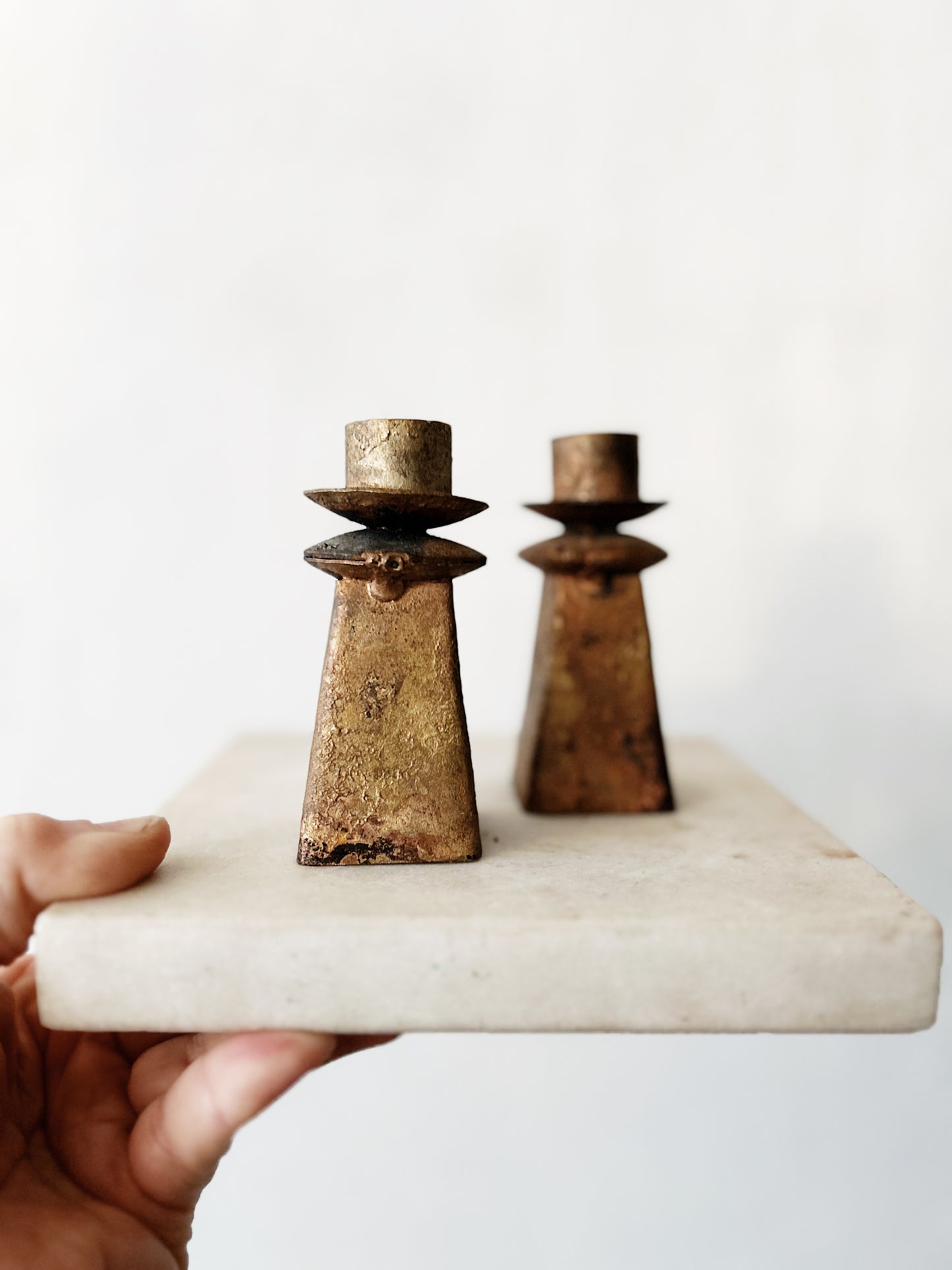 Pair of Mixed Metal Candle Holders