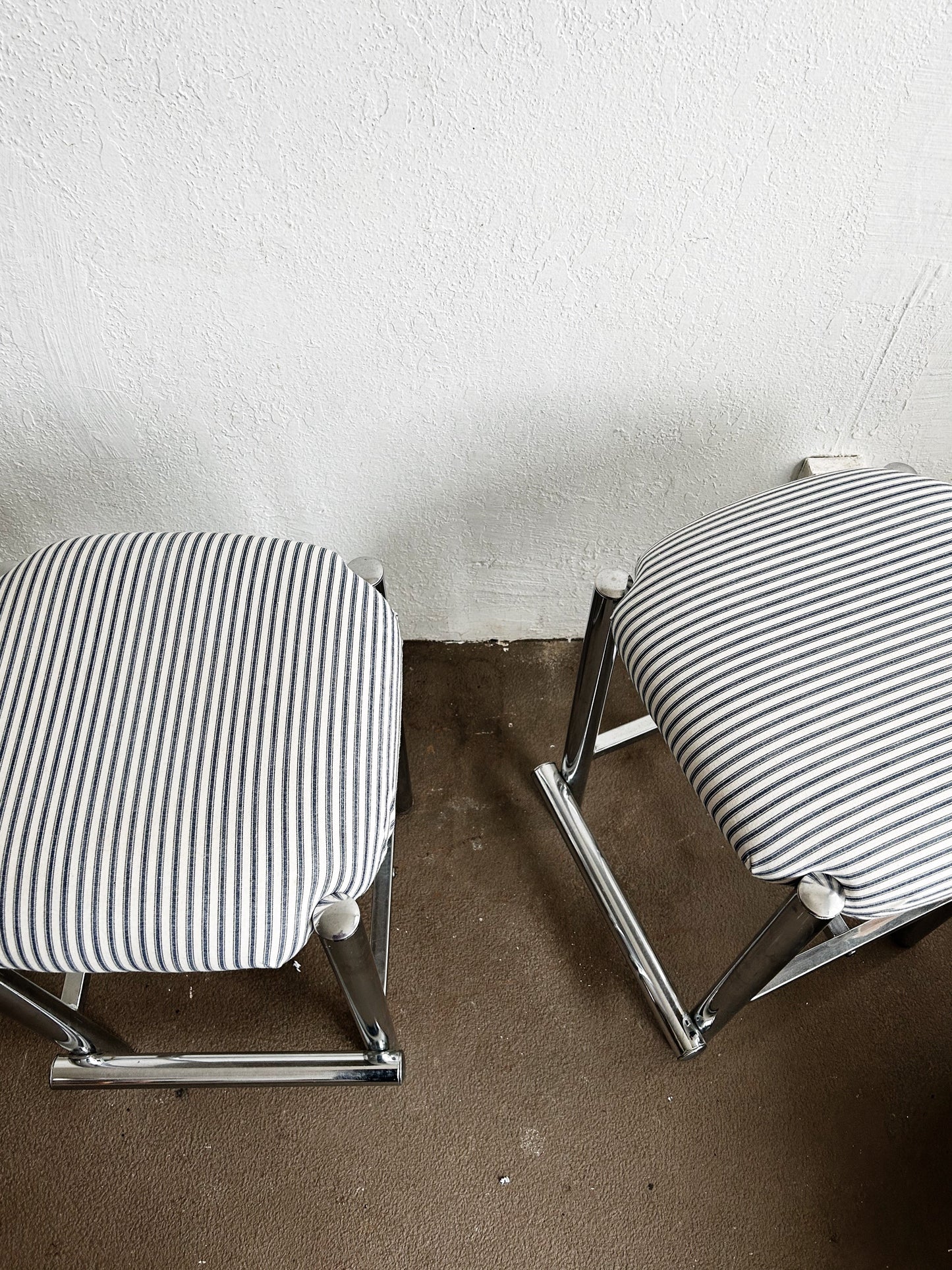 Vintage Upholstered Chrome Stool