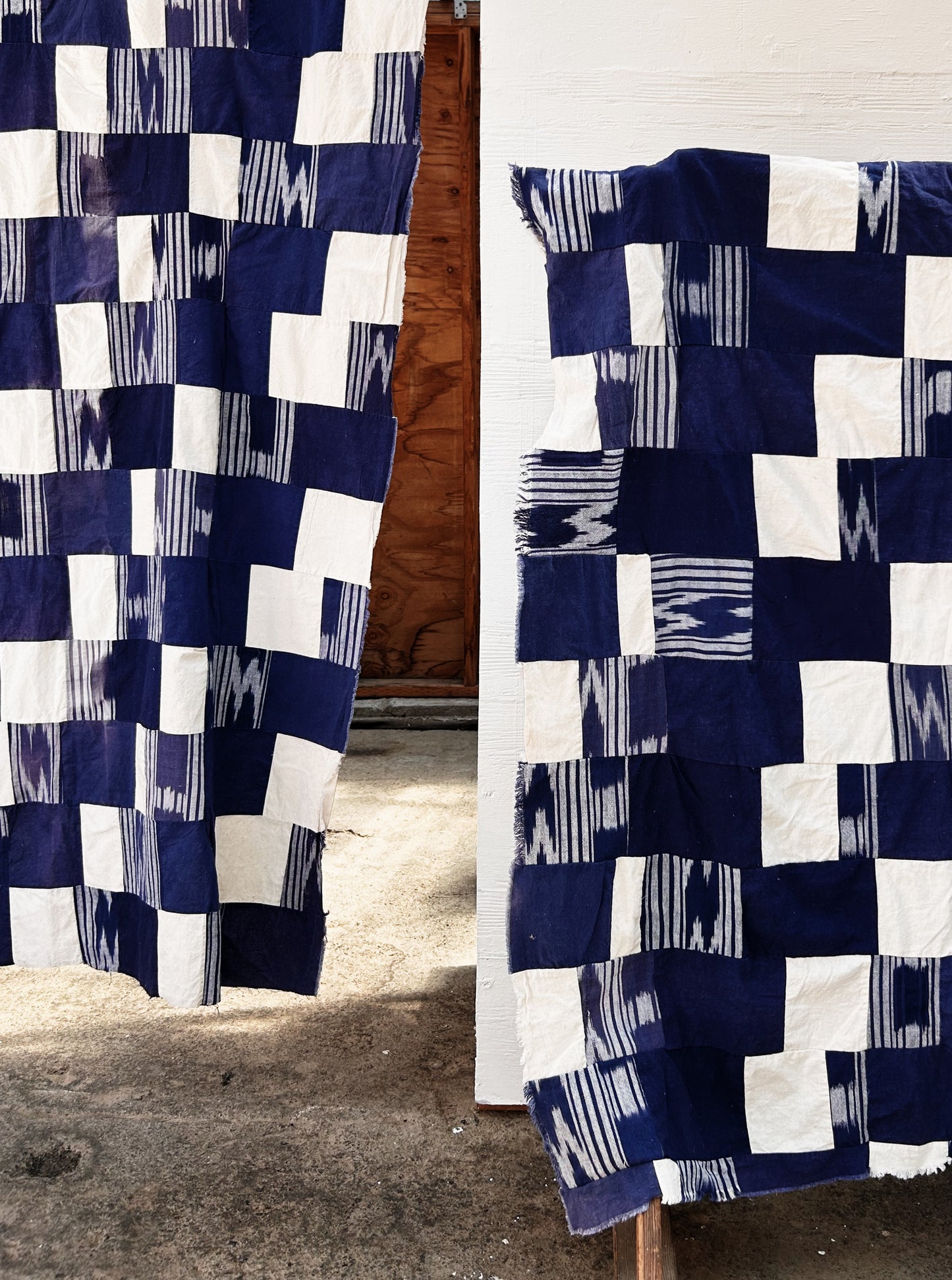 Handmade Vintage Ikat Patchwork Quilt Top