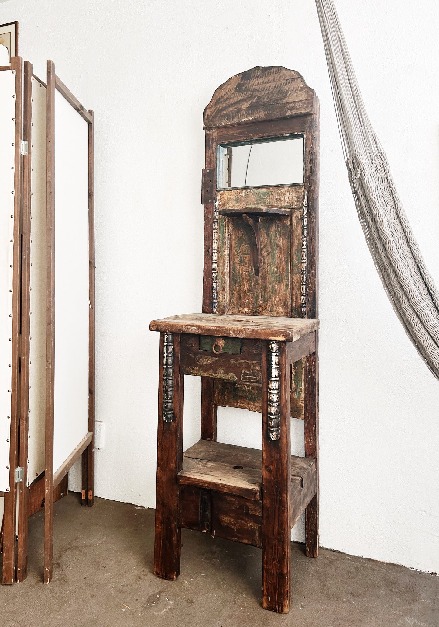 Antique Handmade Wood Folk Shelf/ Entry Stand Mexico