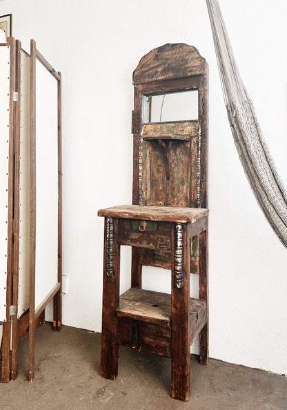 Antique Handmade Wood Folk Shelf/ Entry Stand Mexico