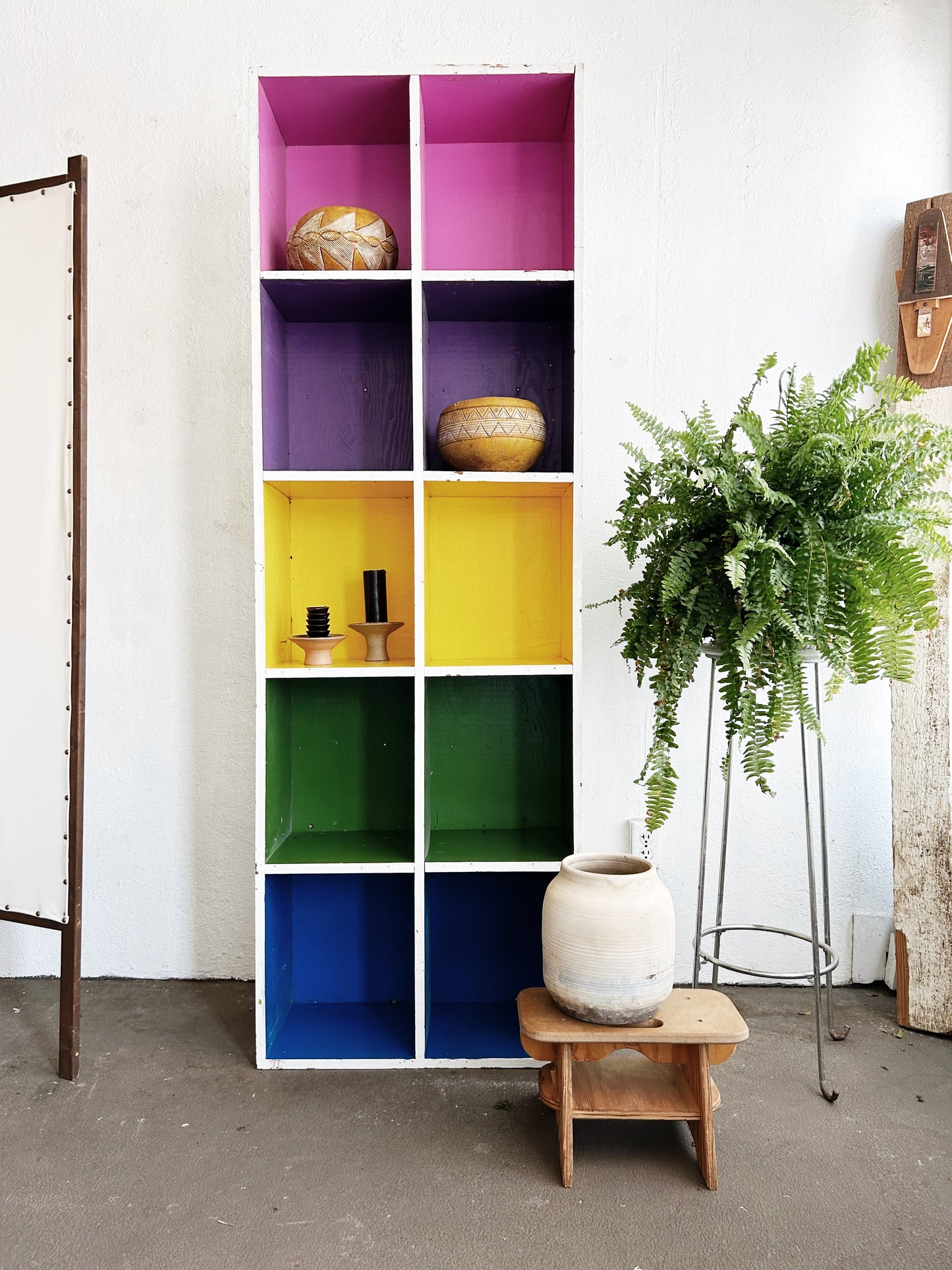 Vintage Solid Wood Cubby Shelf