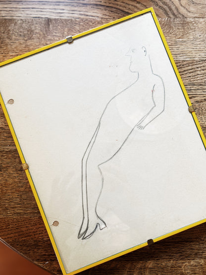 1930s Drawing Framed in Yellow