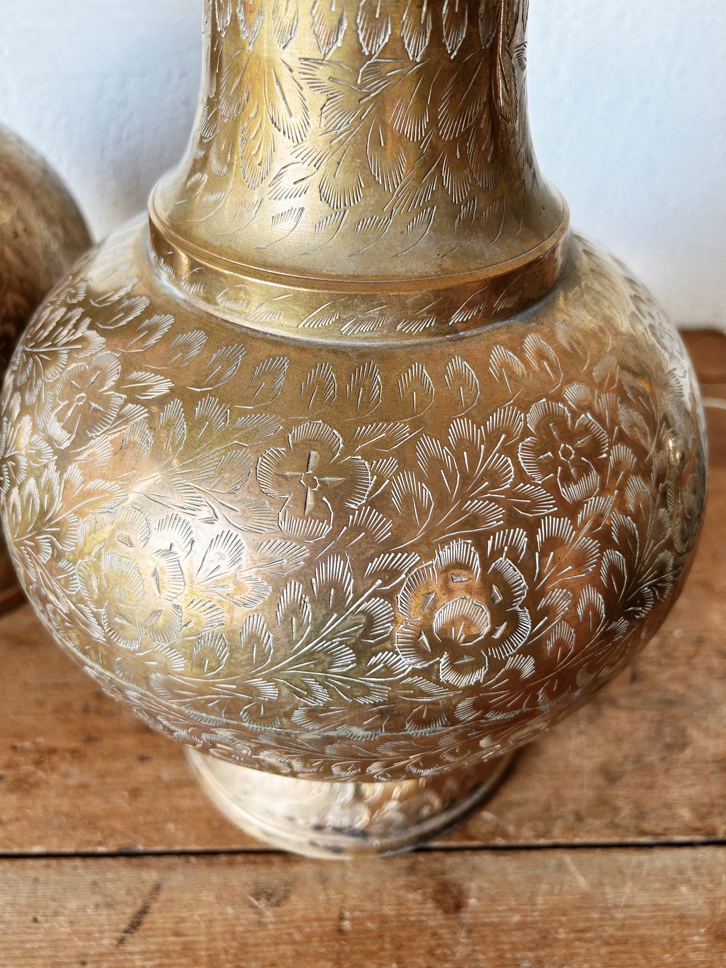 Tall Vintage Incised Brass Lamp