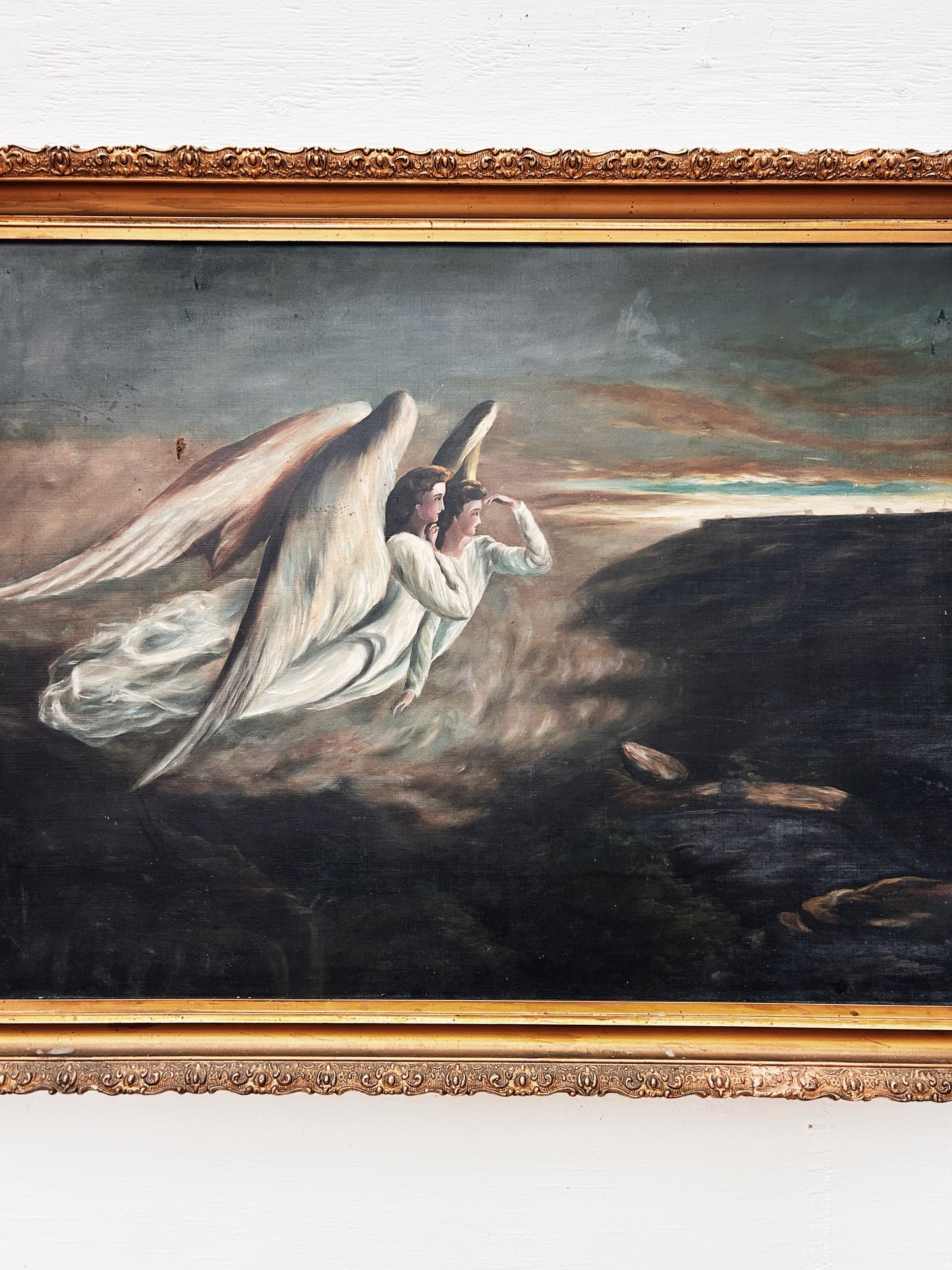 Antique Guardian Angel Painting