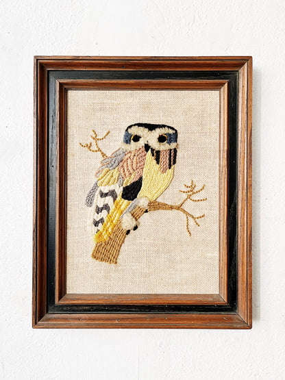Vintage Tufted Needlework Owl
