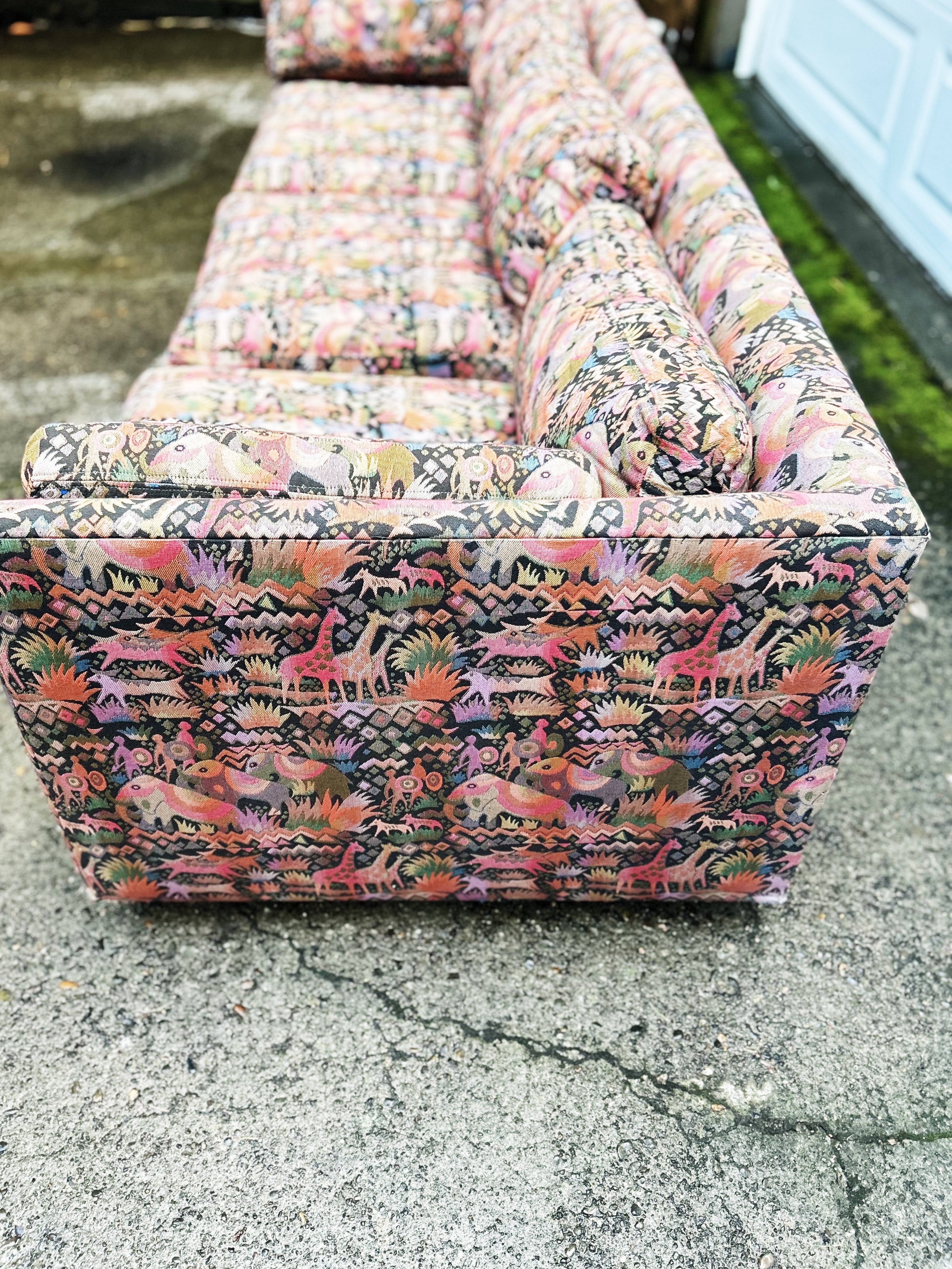 Vintage Custom Tapestry Couch on Wheels - Thumbnail 3