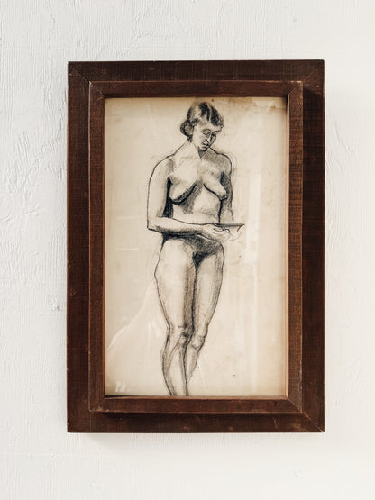 Mid Century Figural Charcoal Drawing