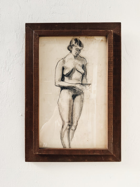 Mid Century Figural Charcoal Drawing