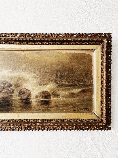 Antique Seascape Oil Painting