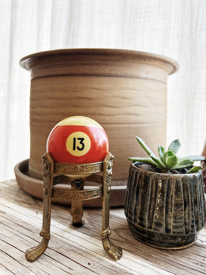 Vintage Number 13 Billiard Ball with Brass Stand
