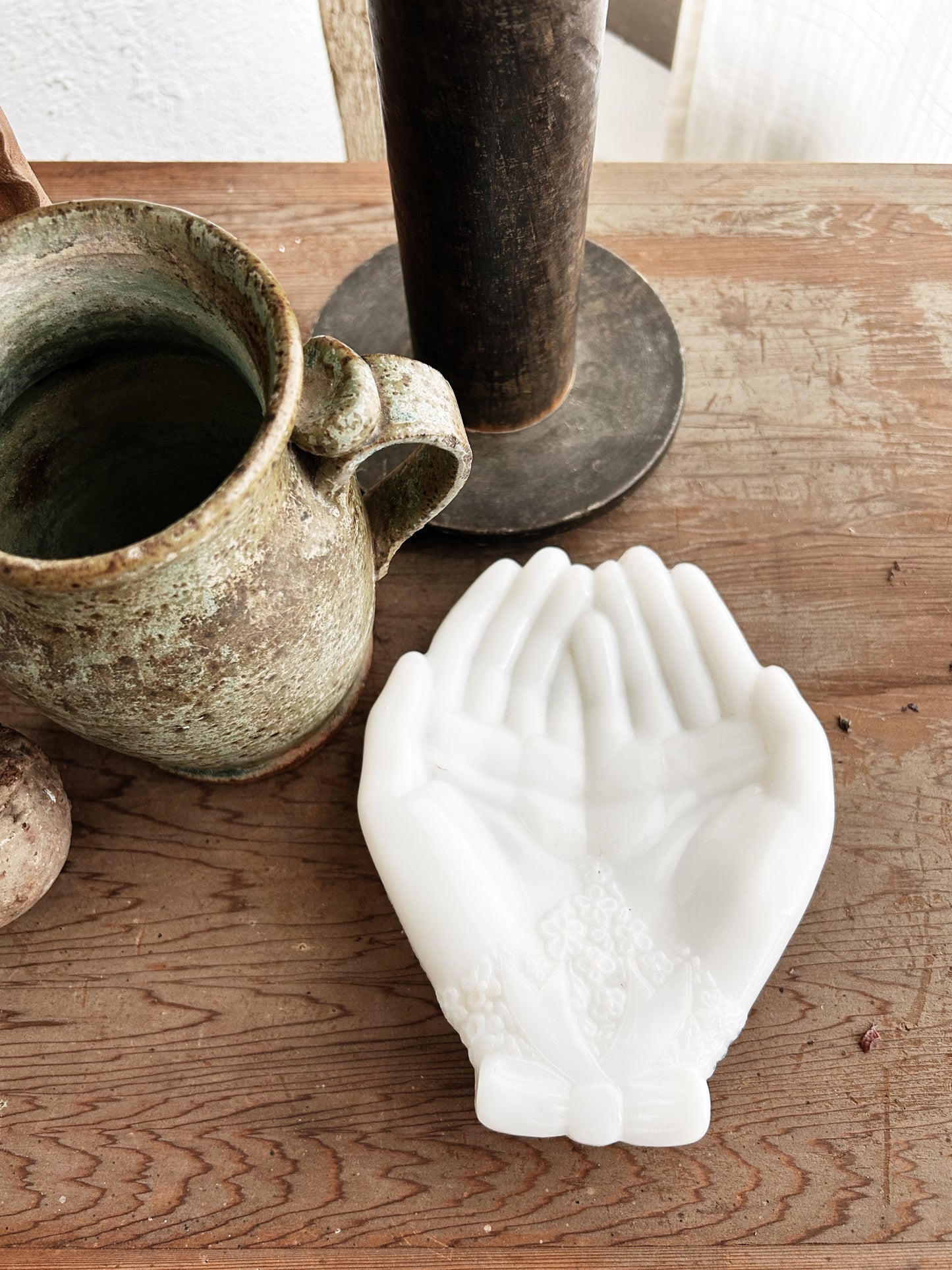 Vintage Milk Glass Hands Dish