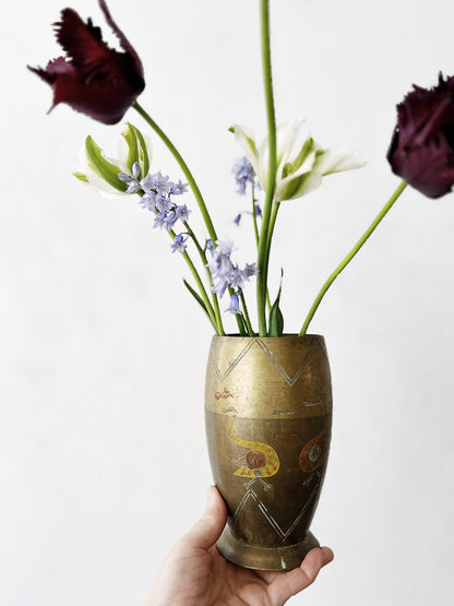 Antique Enameld Brass Vase