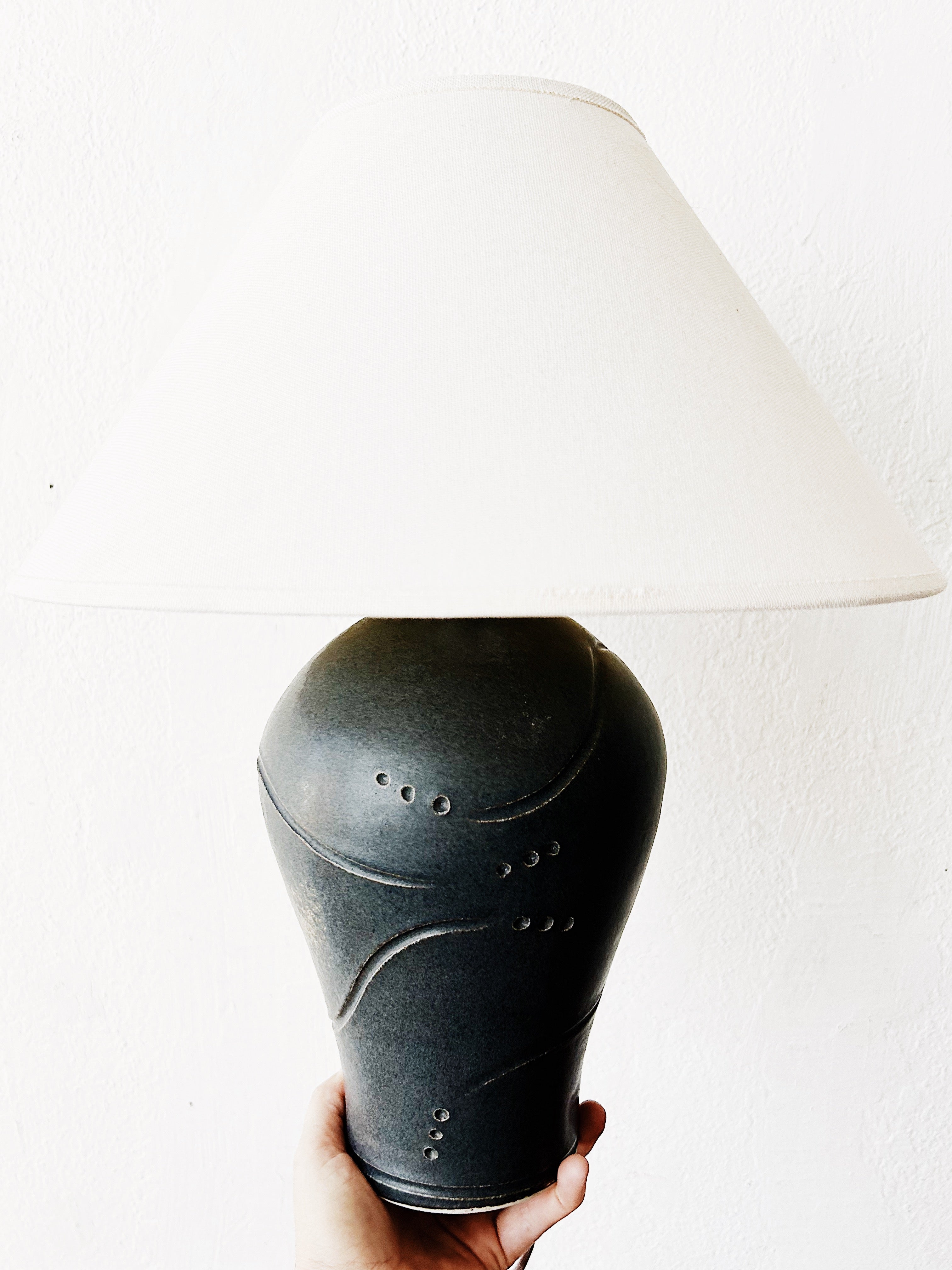 Handmade Pottery Lamp with Shade - Thumbnail 4