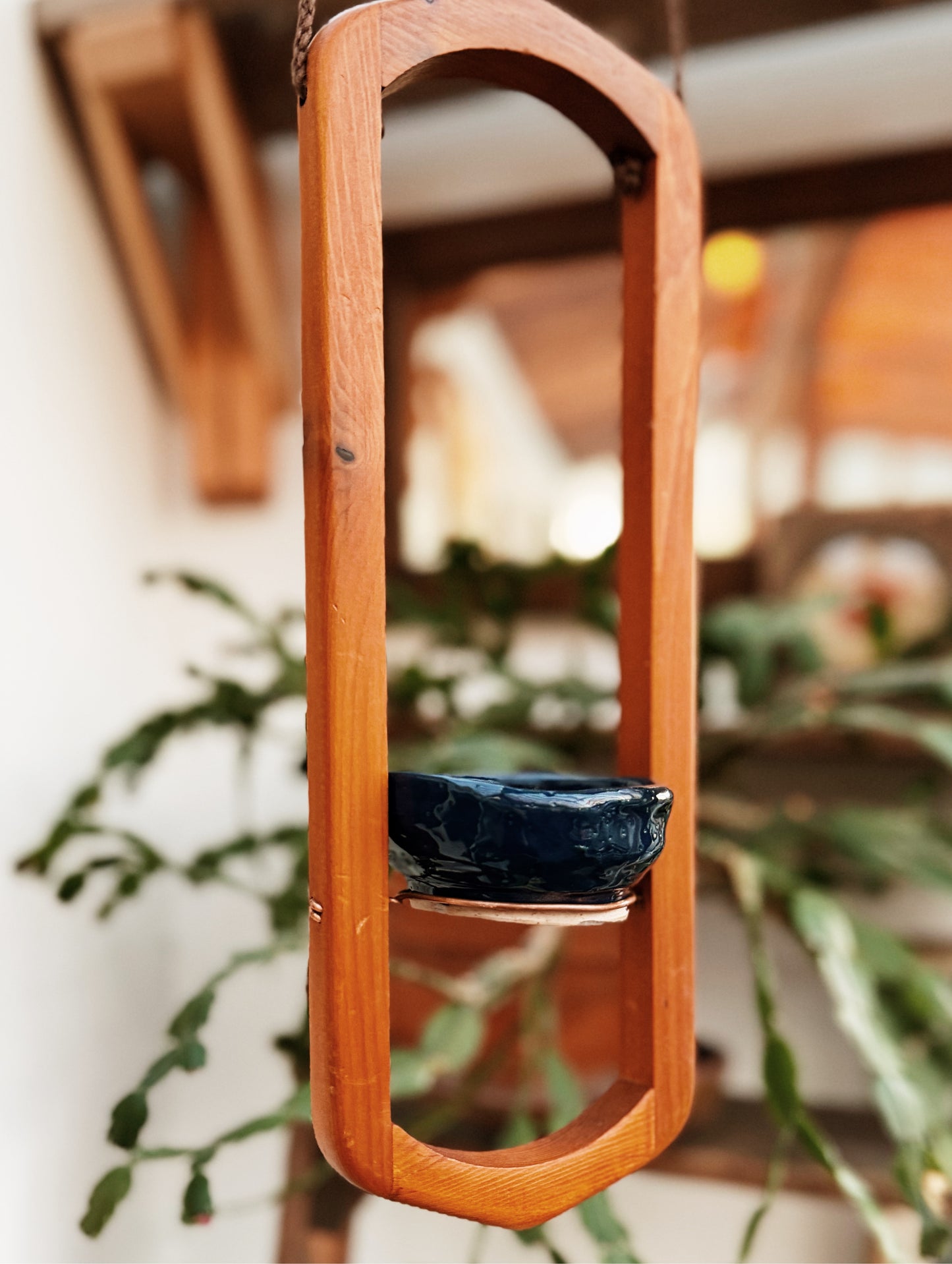 Vintage Teak Hanging Planter