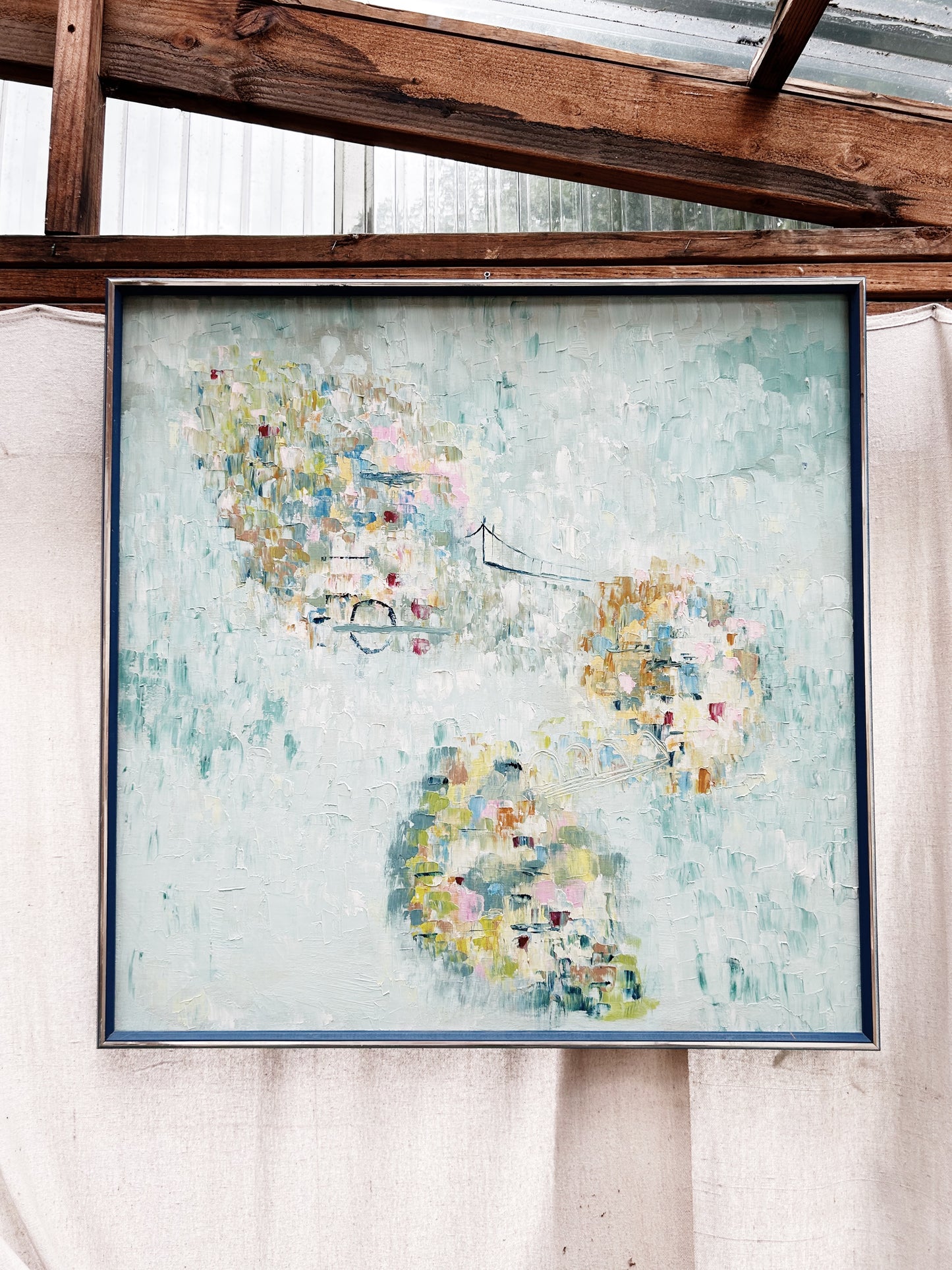 Large Framed Mid Century Oil Abstract