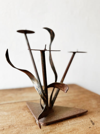 Cast Iron Brutalist Candelabra