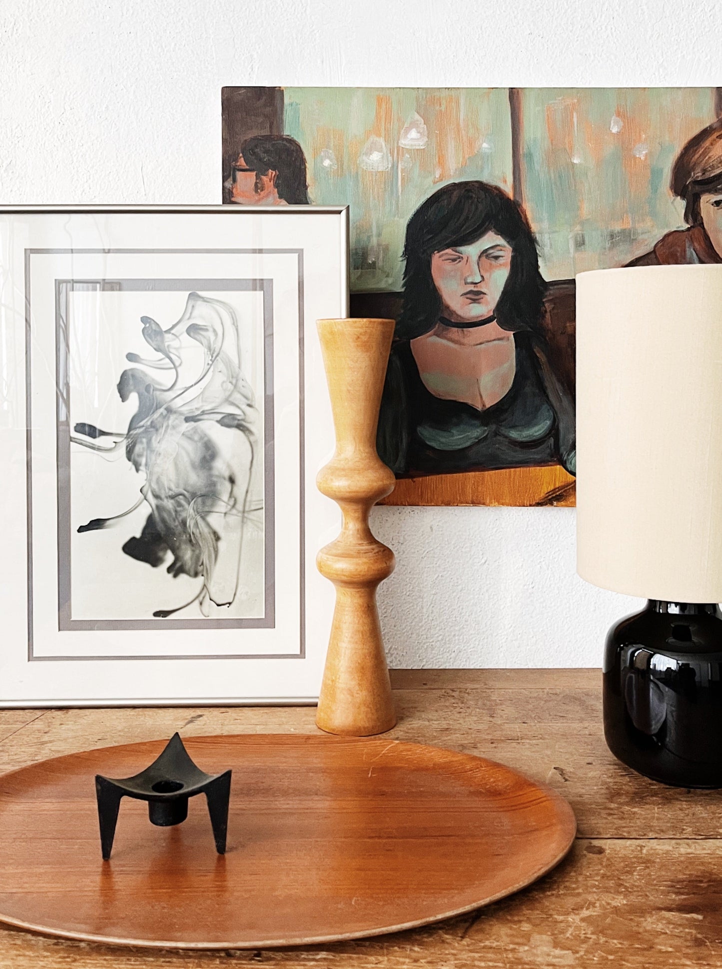 Vintage Scandinavian Wood or Brutalist Candle Holder Pair