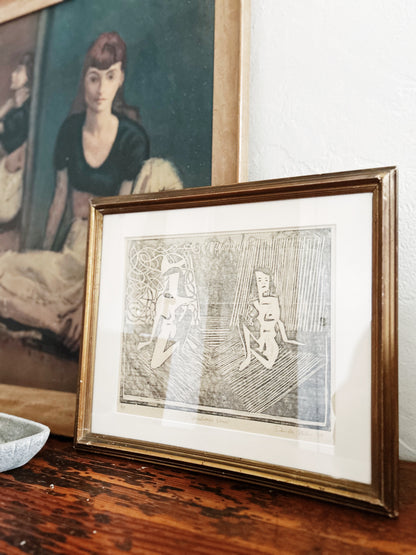 Original Abstract Woodcut ‘Uncomfortable Silence’