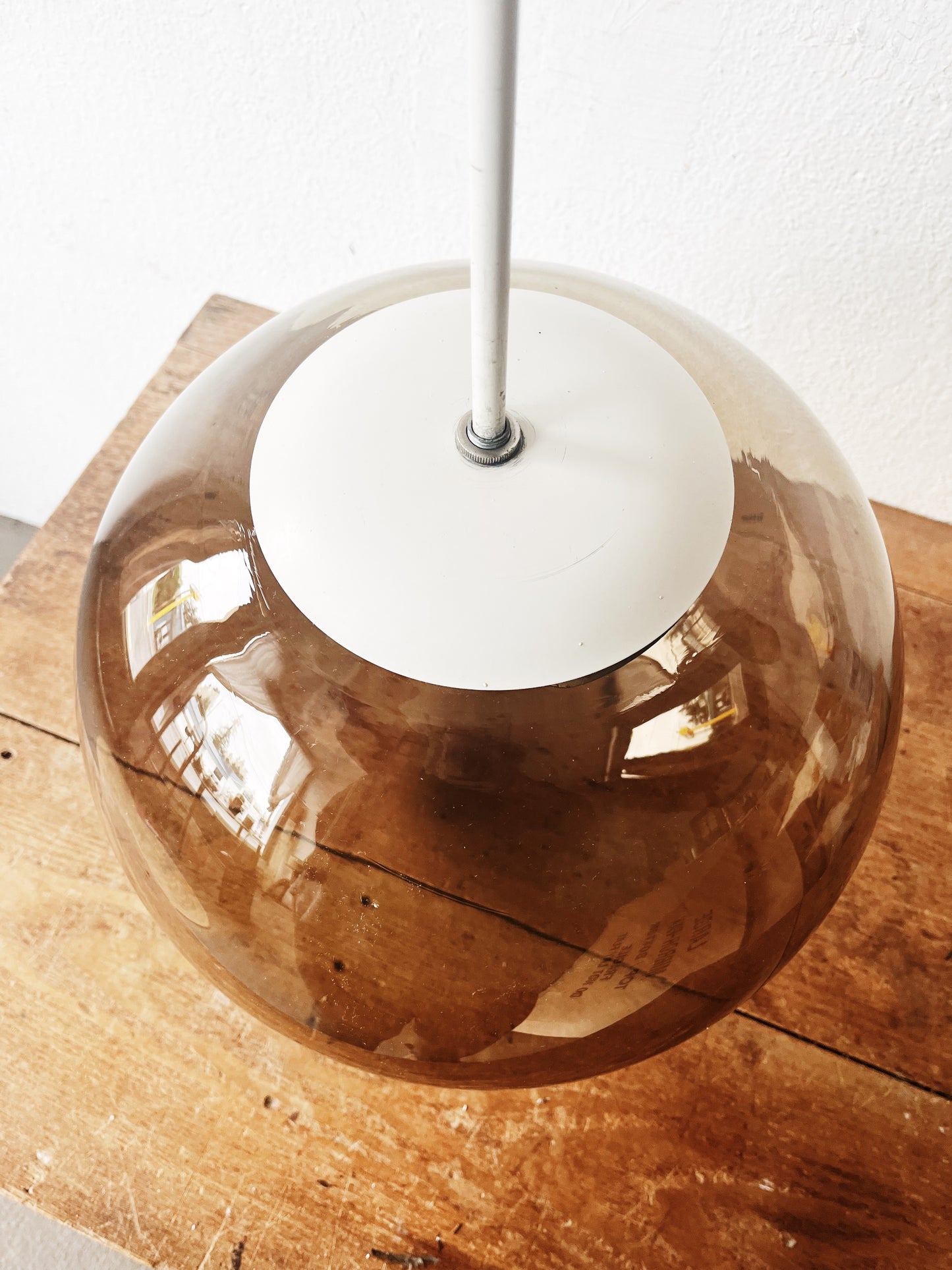 Extra Large Vintage Smoked Glass Pendant Lamp