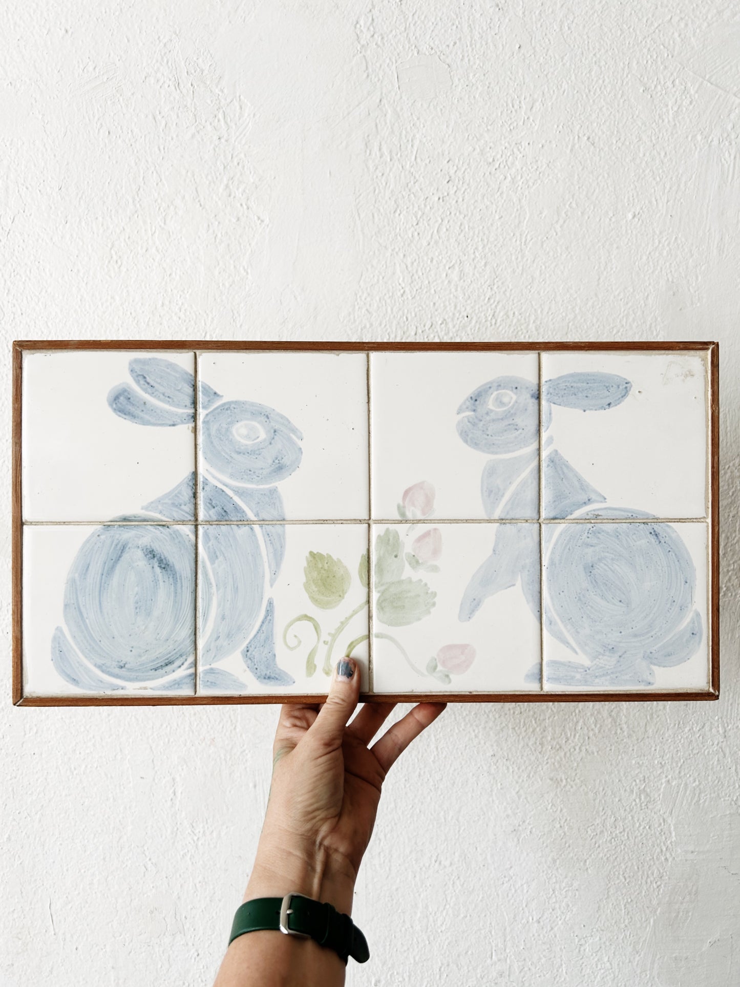 Vintage Hand Painted Double Tile Trivet