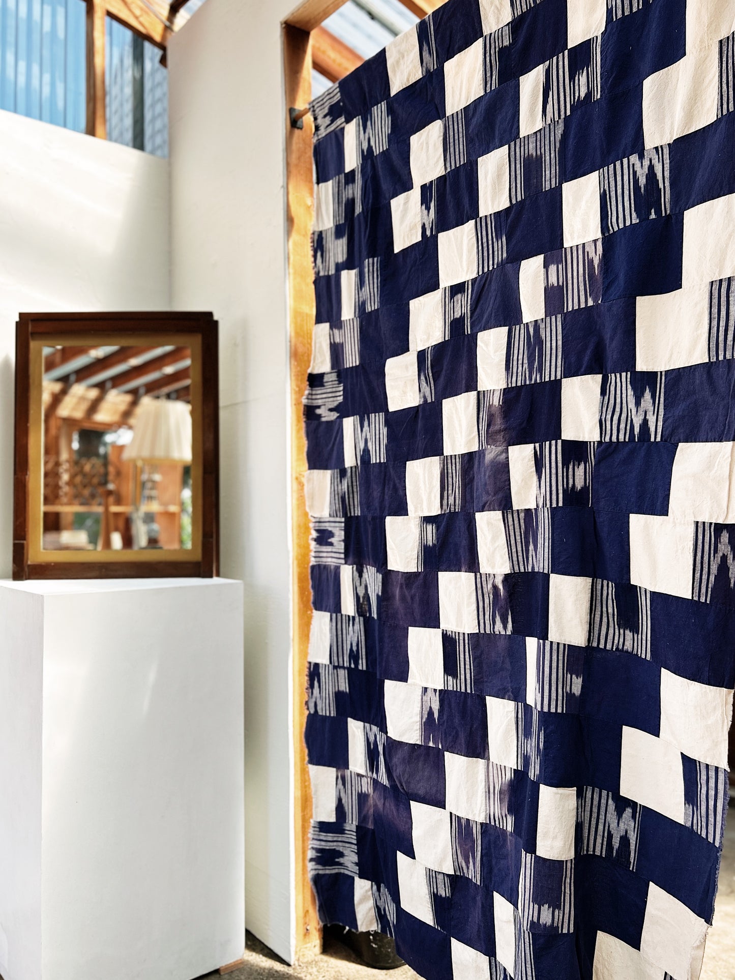 Handmade Vintage Ikat Patchwork Quilt Top