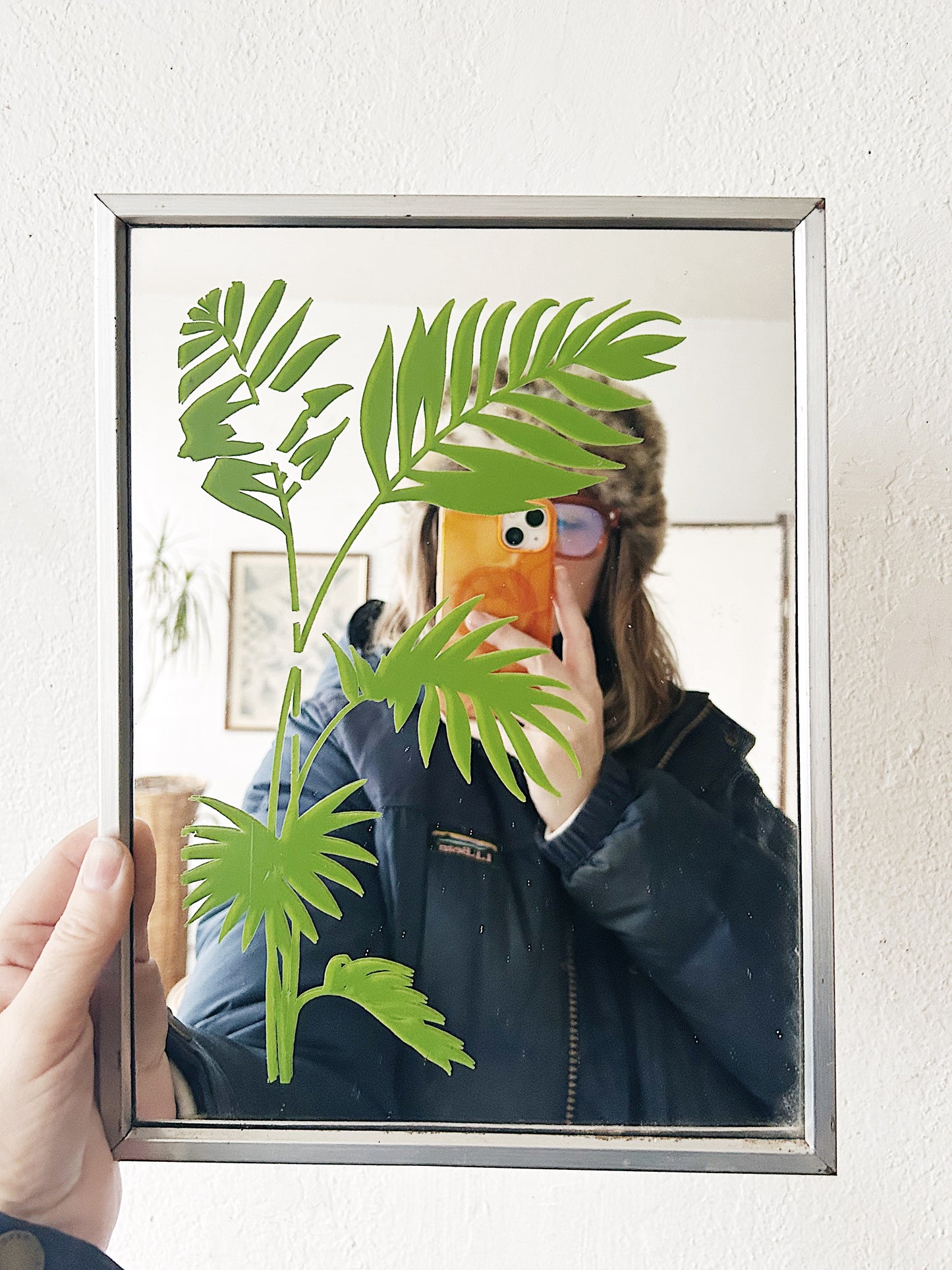 Vintage Framed Mirror with Palm