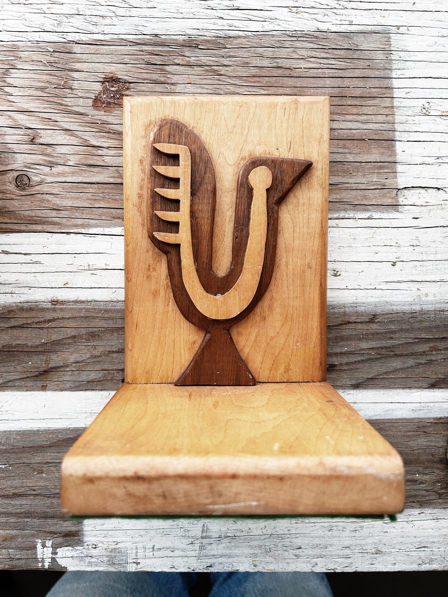 Handmade Wood Folk Art Bookend