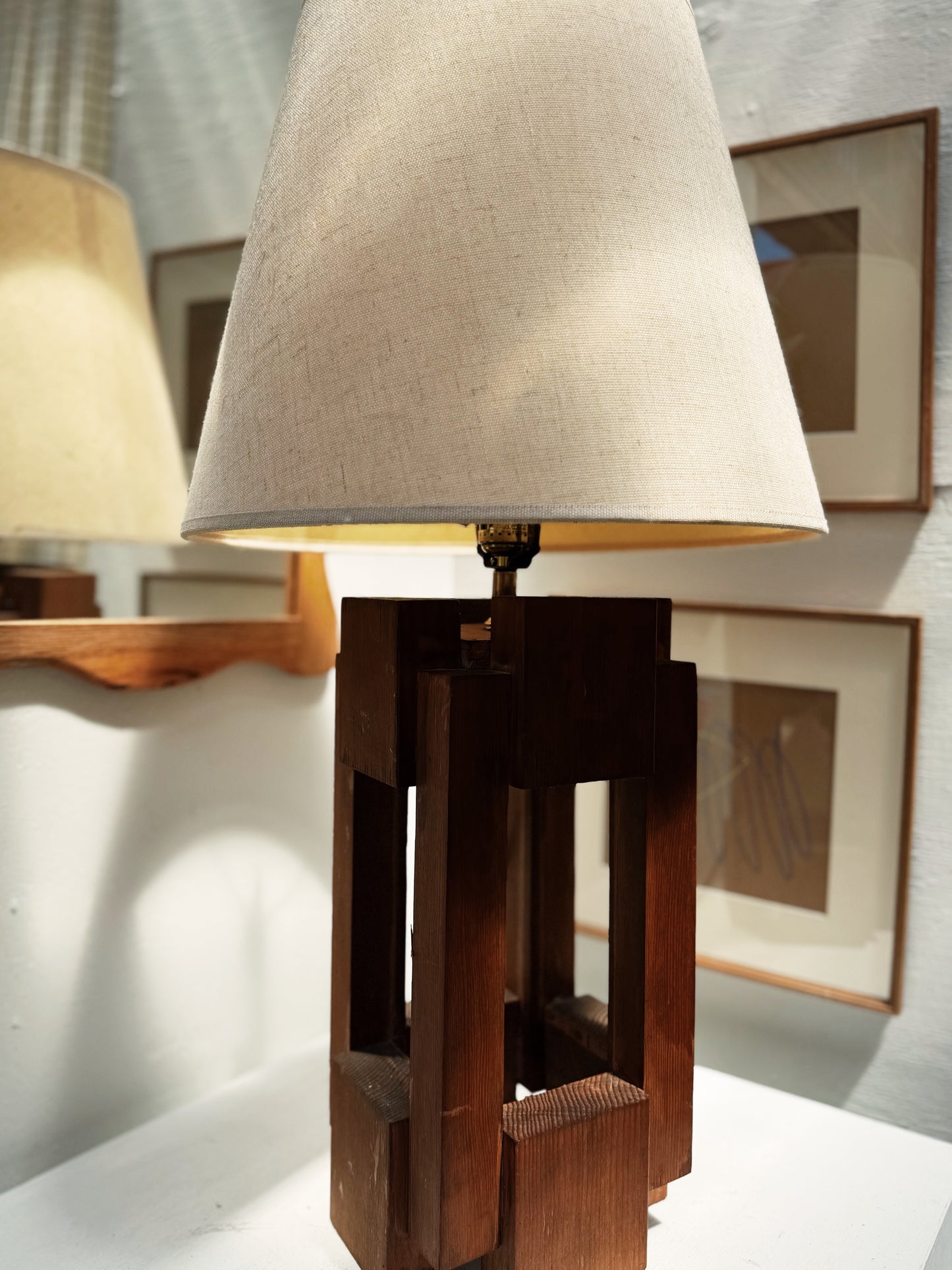 Vintage Brutalist Wood Lamp