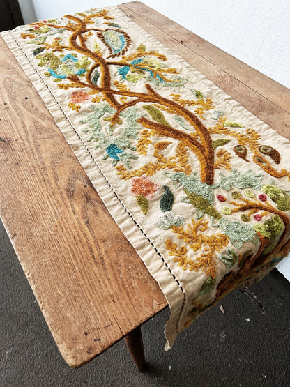 Vintage Crewel Woodland Table Runner