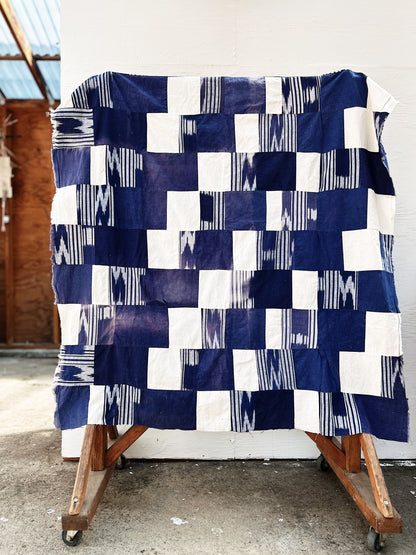 Handmade Vintage Ikat Patchwork Quilt Top