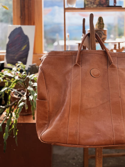 Oversized Vintage Leather Overnight Bag