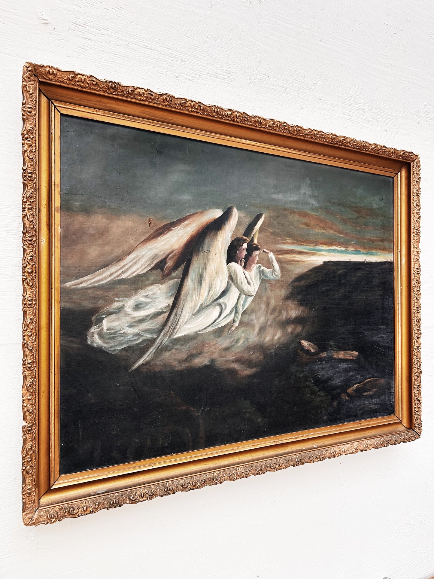 Antique Guardian Angel Painting