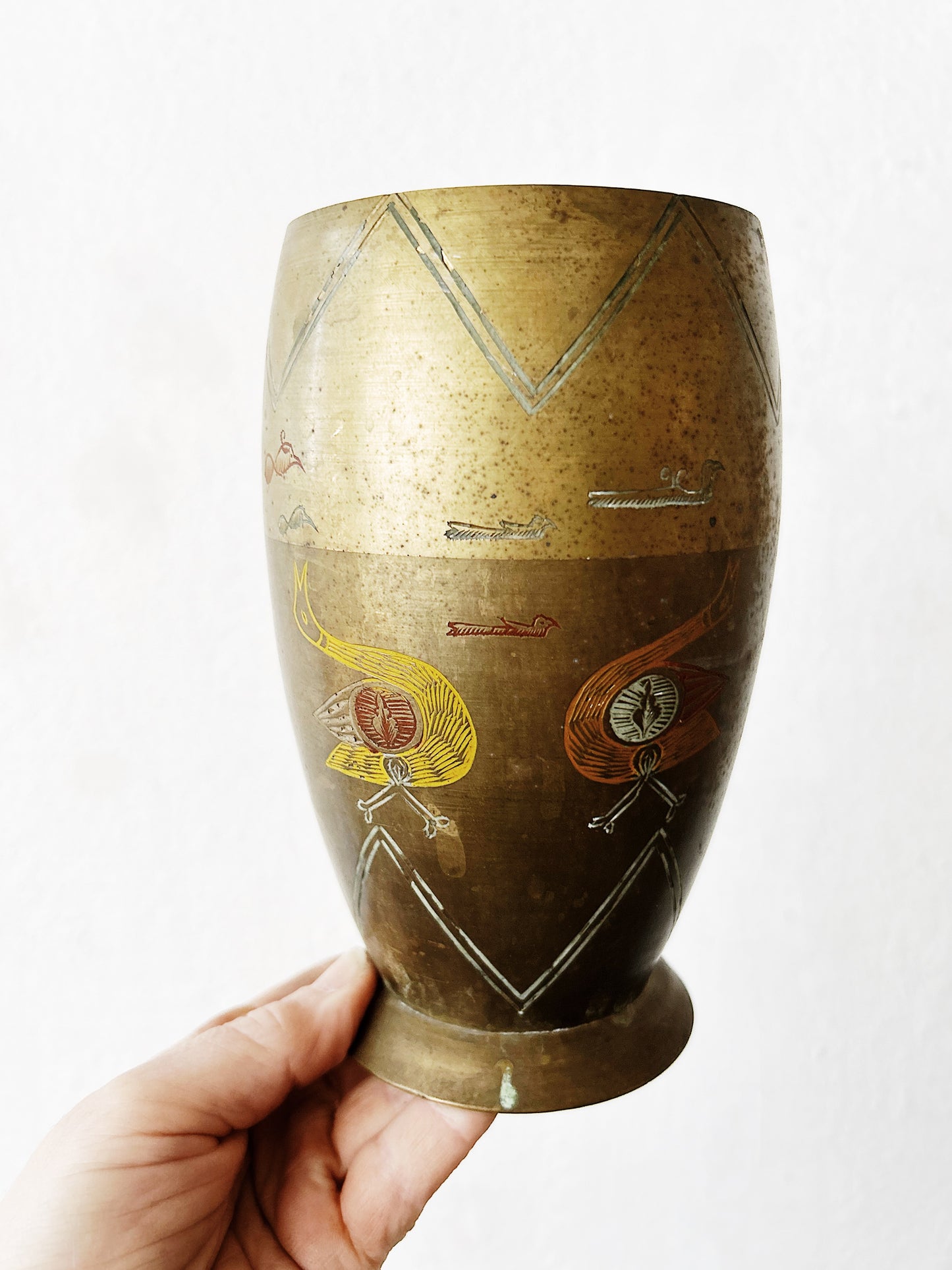 Antique Enameld Brass Vase