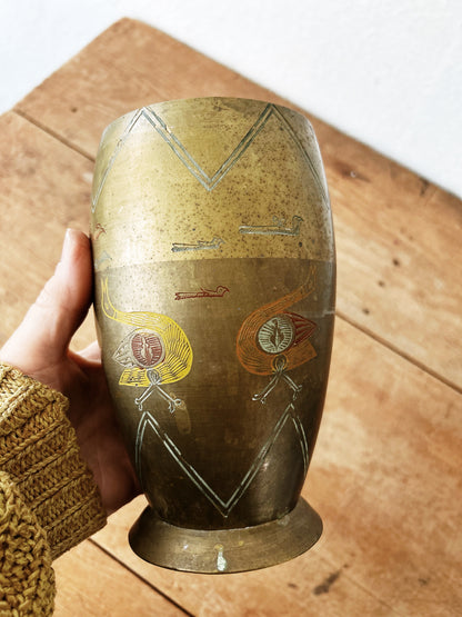 Antique Enameld Brass Vase
