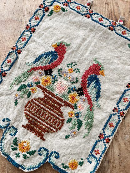 Vintage Crewel Needlework Tapestry Wall Hanging