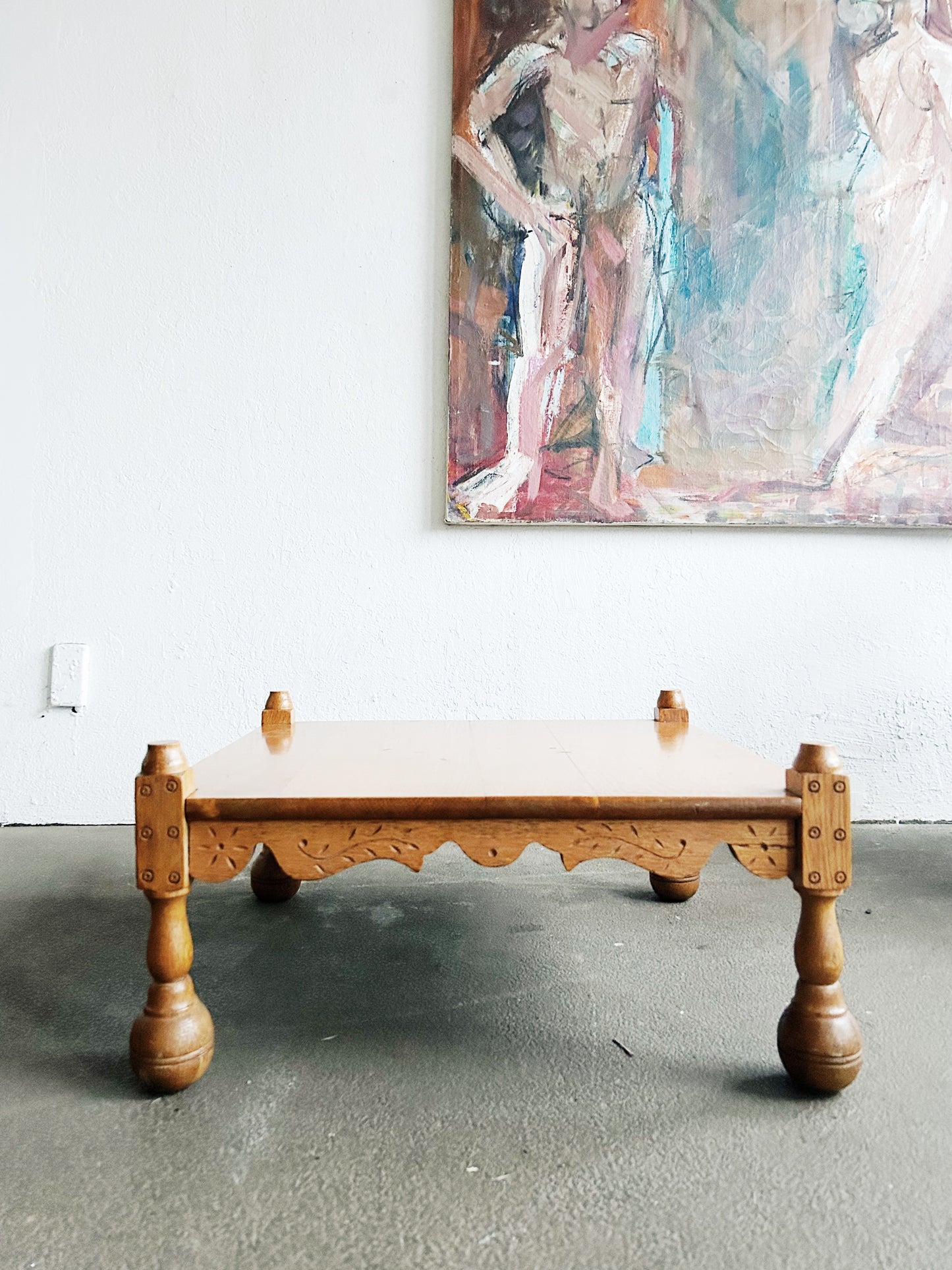 Low Antique Carved Wood Table