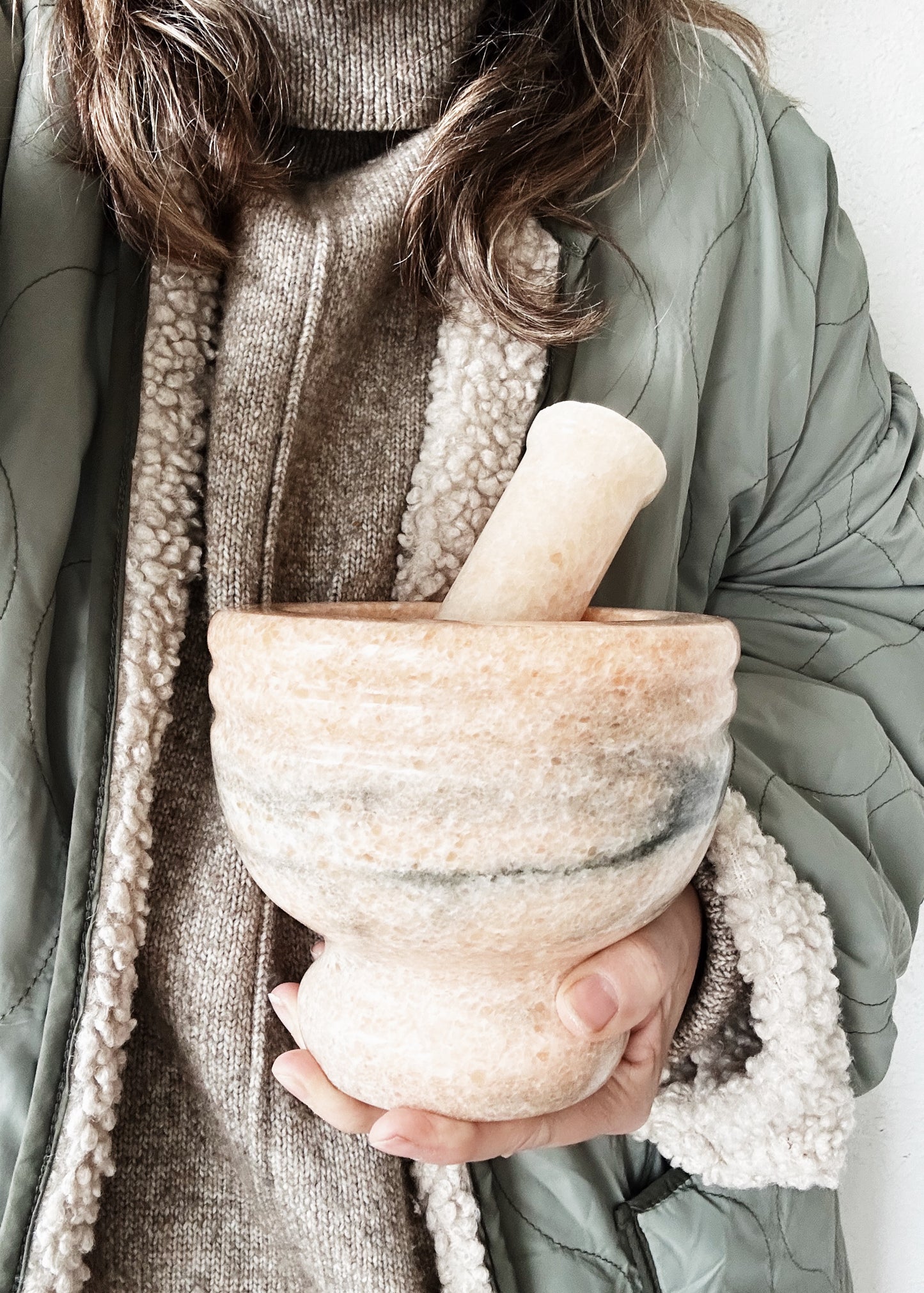 Large Peach Marble Mortar and Pestle
