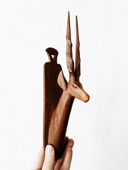Vintage Carved Wood Antelope Wall Hanging/Hook