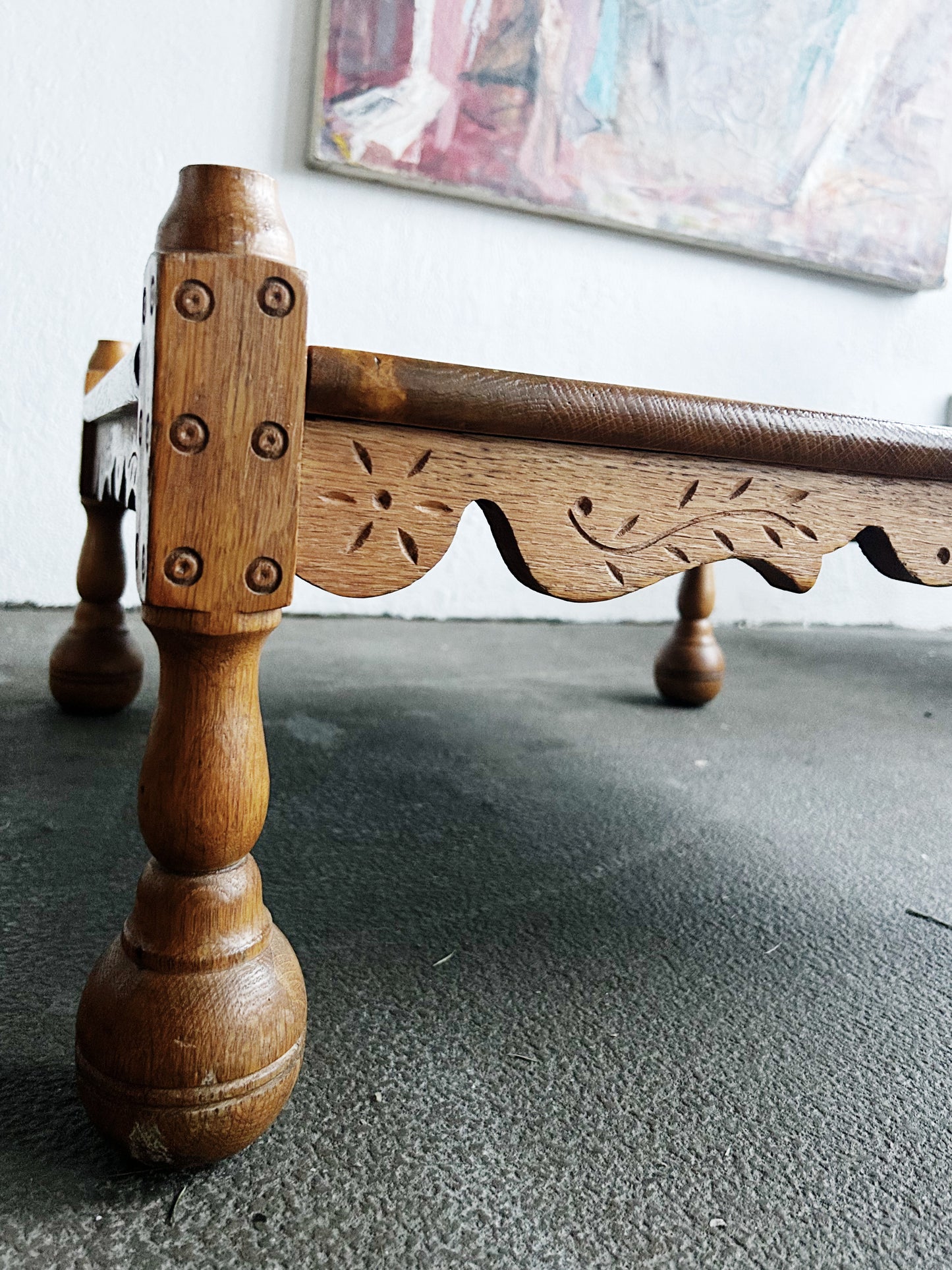 Low Antique Carved Wood Table