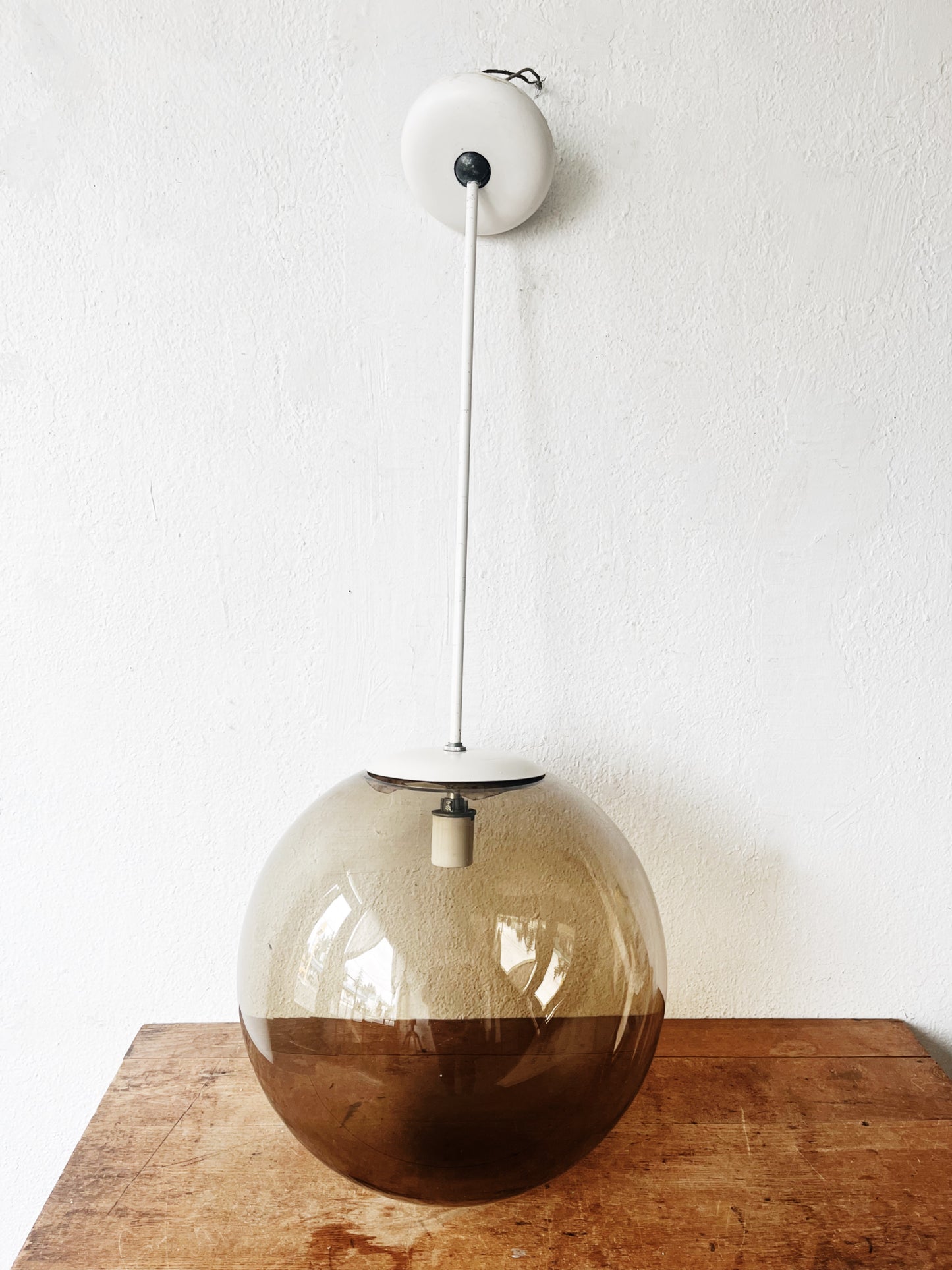 Extra Large Vintage Smoked Glass Pendant Lamp