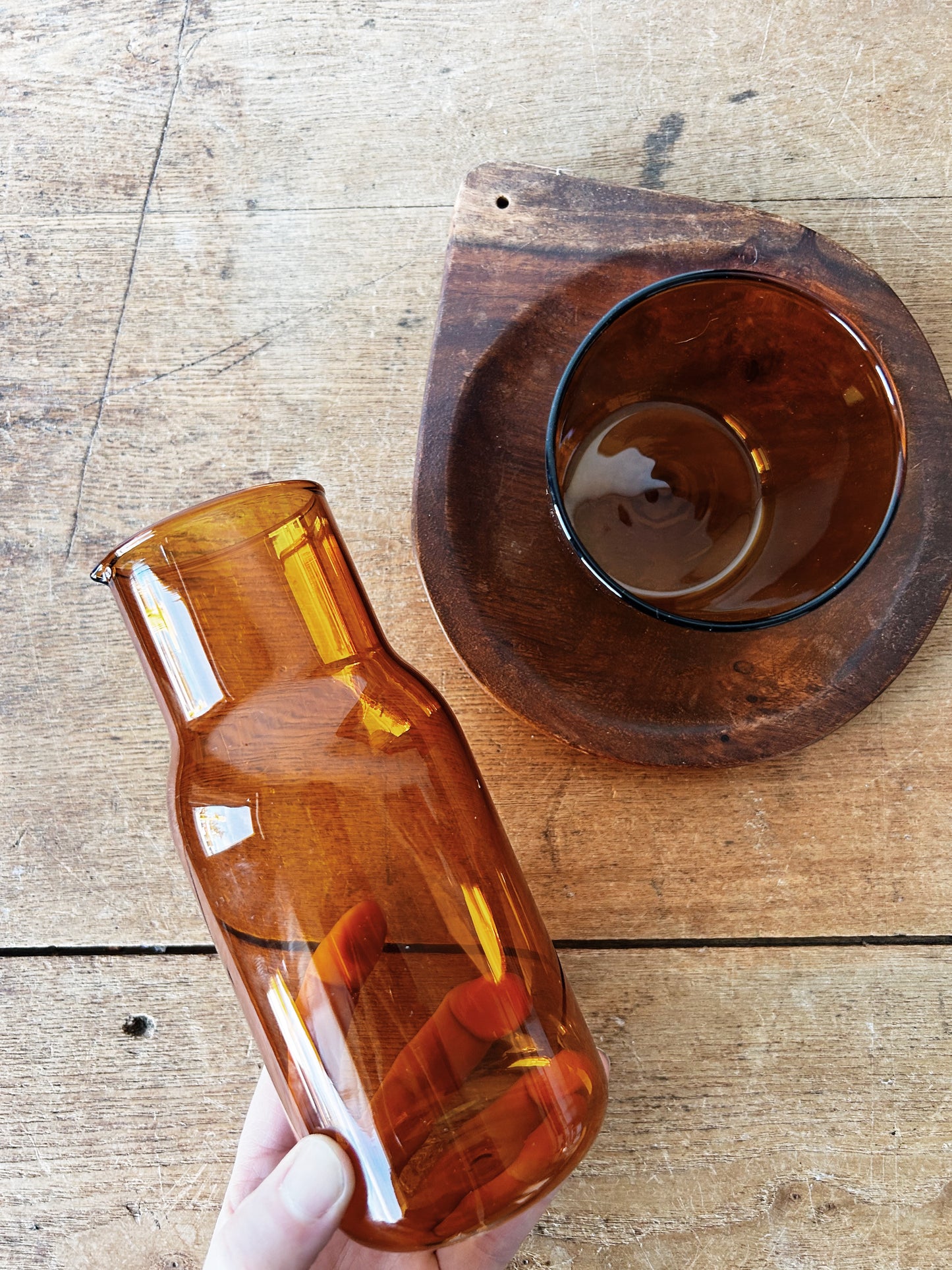 Amber Blown Glass Decanter and Cup