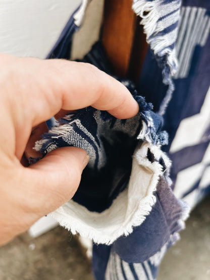 Handmade Vintage Ikat Patchwork Quilt Top